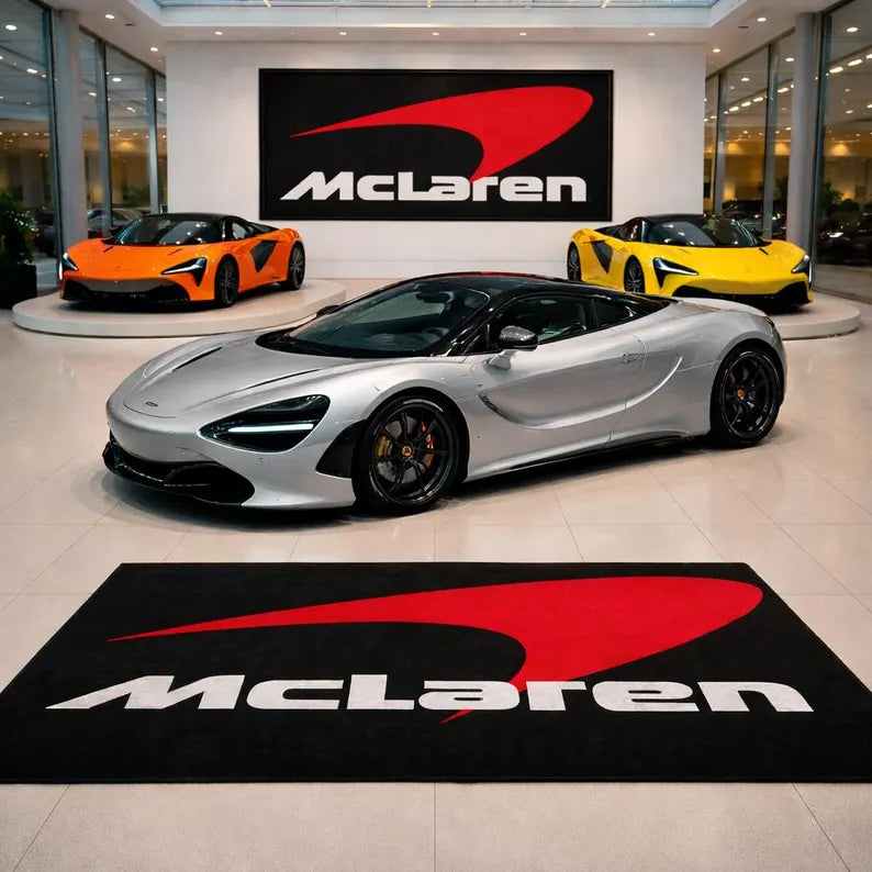 McLaren Garage Floor Mat 5x7 FT (60x87 Inches) Premium Showroom Rug & Wall Decor Luxury Racing Style