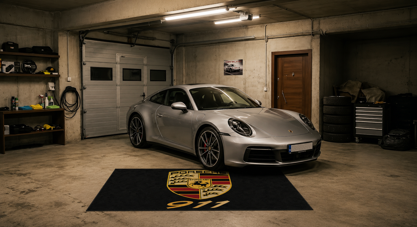 Porsche 911 Garage Floor Mat 5x7 FT (60x87 Inches) Premium Showroom Rug Wall Decor