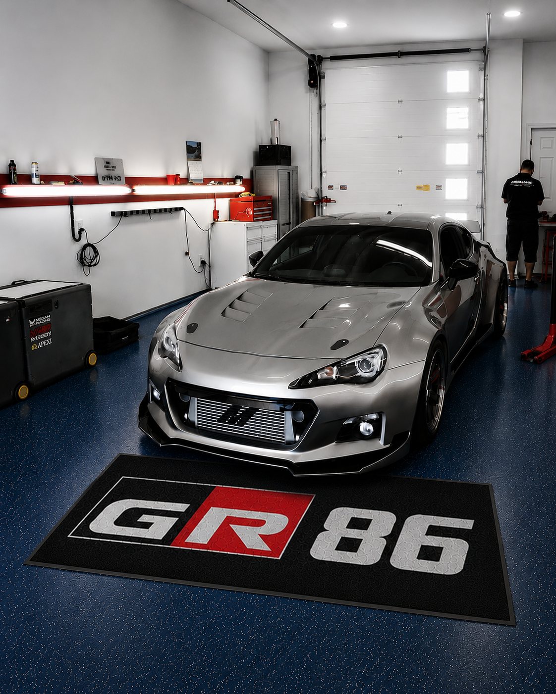 Toyota GR86 Garage Floor Mat 5x7 FT (60x87 Inches) Premium Showroom Rug Wall Decor