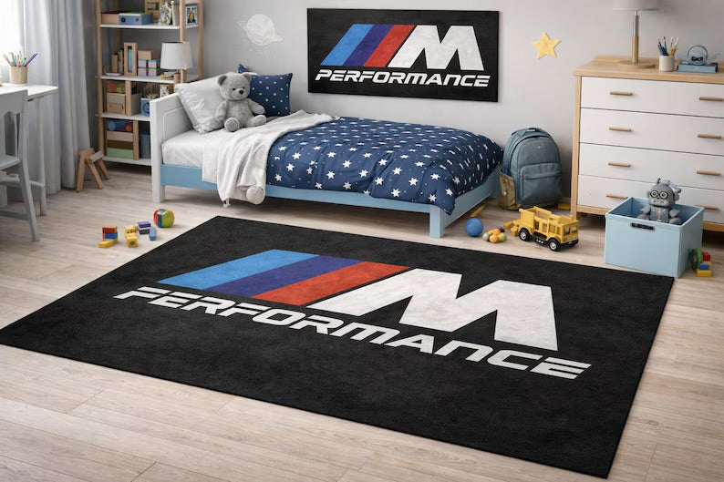 BMW M Performance Garage Floor Mat 5x7 FT (60x87 Inches) Premium Showroom Rug & Wall Decor Luxury Racing Style