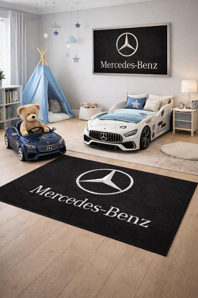 Mercedes Benz Garage Floor Mat 5x7 FT (60x87 Inches) Premium Showroom Rug & Wall Decor Luxury Racing Style