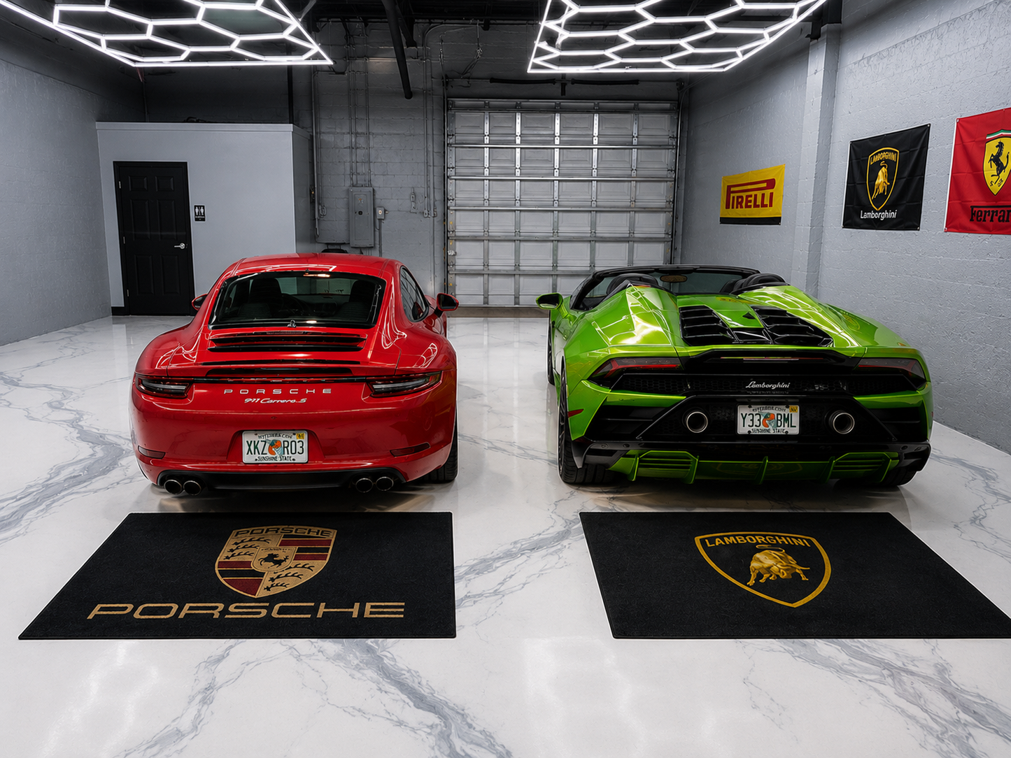 Porsche Garage Floor Mat 5x7 FT (60x87 Inches) Premium Showroom Rug & Wall Decor Luxury Racing Style