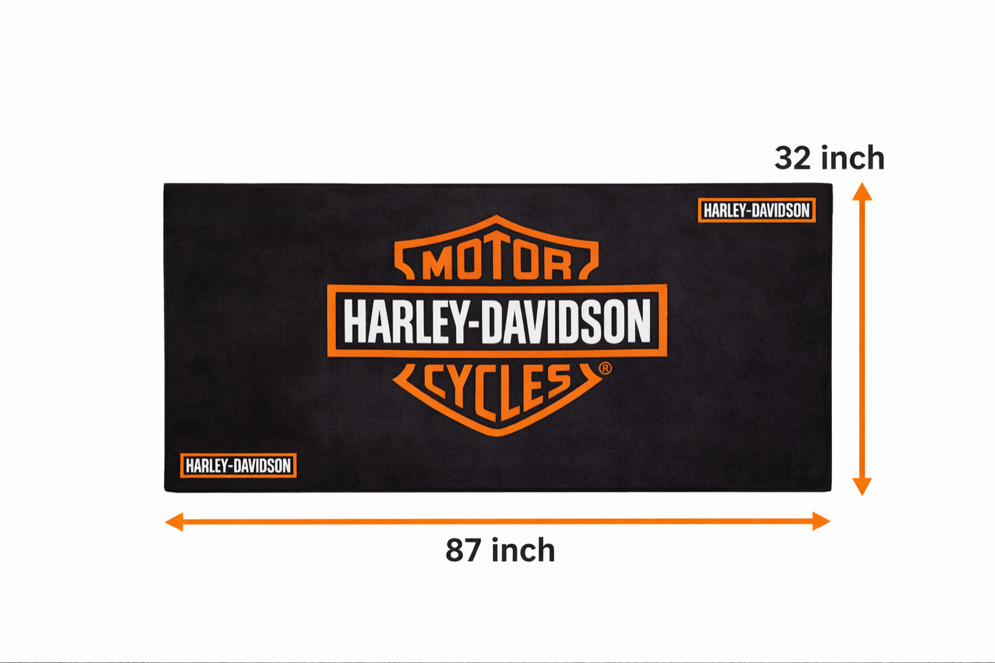 Harley Davidson Motorcycle Garage Floor Mat 32x87 Inches Premium Showroom Rug & Wall Decor Racing Style Bike Carpet