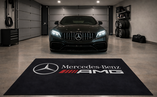 Mercedes Benz Garage Floor Mat 5x7 FT (60x87 Inches) Premium Showroom Rug & Wall Decor Luxury Racing Style