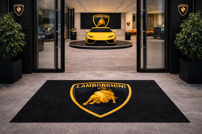 Lamborghini Garage Floor Mat 5x7 FT (60x87 Inches) Premium Showroom Rug & Wall Decor Luxury Racing Style