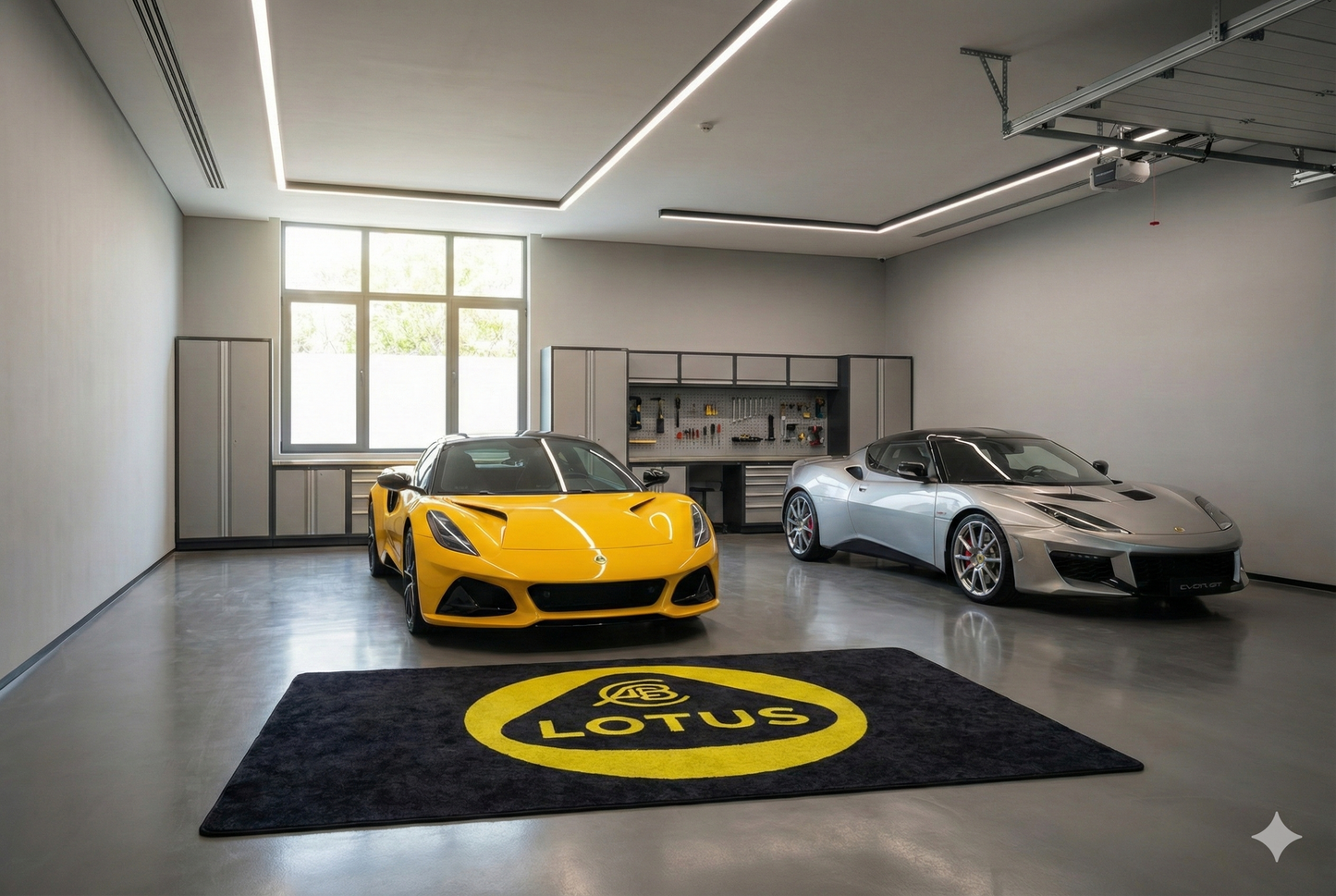 Lotus Garage Floor Mat 5x7 FT (60x87 Inches) Premium Showroom Rug & Wall Decor Luxury Racing Style