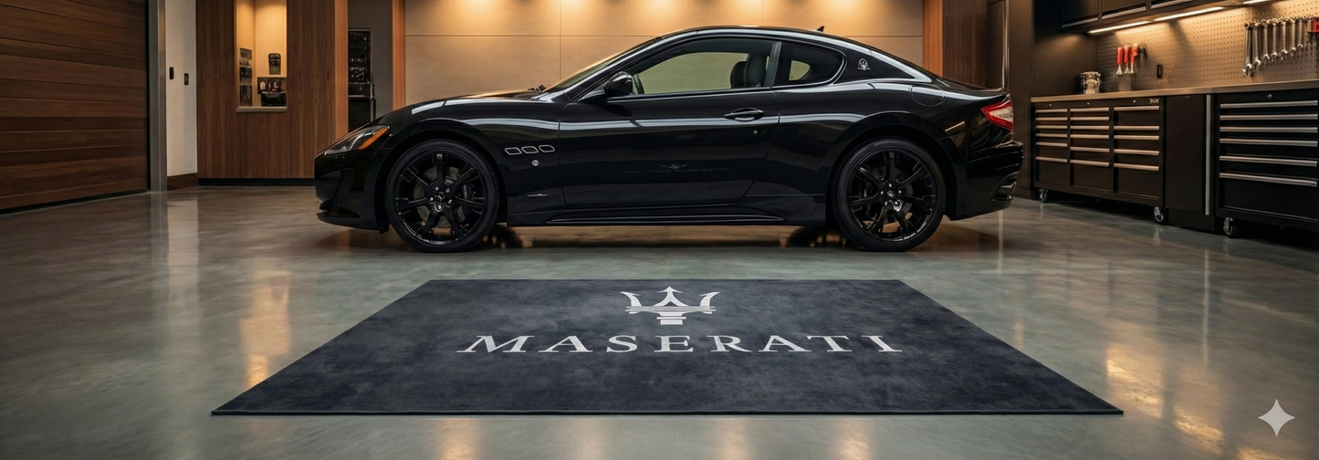 Maserati Garage Floor Mat 5x7 FT (60x87 Inches) Premium Showroom Rug & Wall Decor Luxury Racing Style