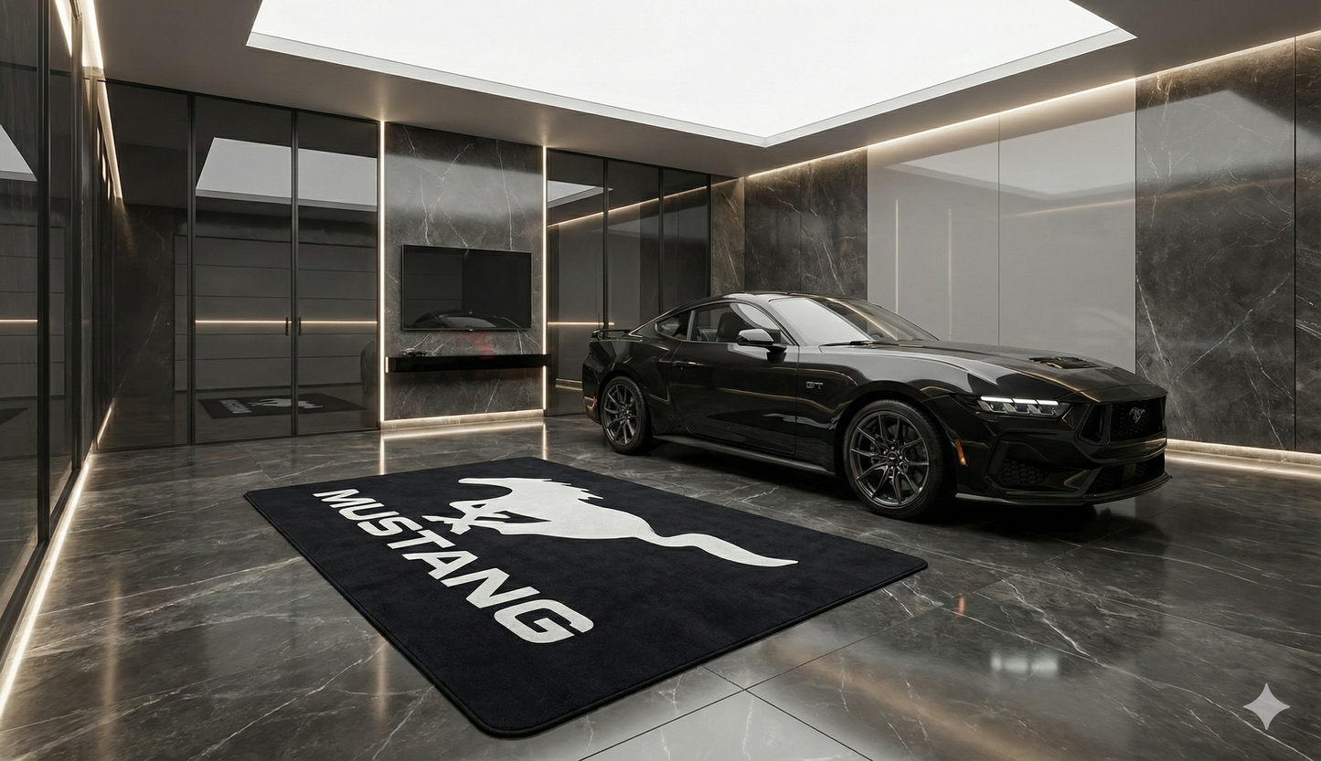 Mustang Garage Floor Mat 5x7 FT (60x87 Inches) Premium Showroom Rug & Wall Decor Luxury Racing Style