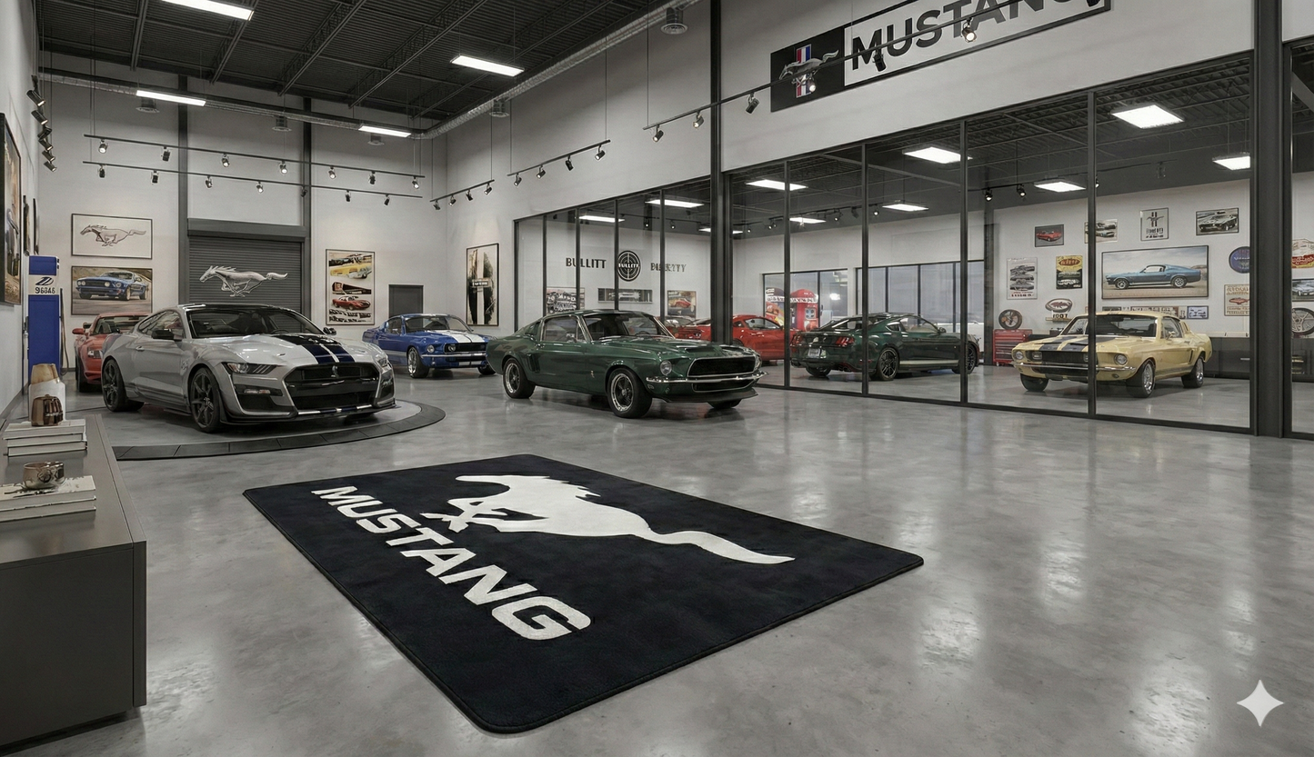 Mustang Garage Floor Mat 5x7 FT (60x87 Inches) Premium Showroom Rug & Wall Decor Luxury Racing Style