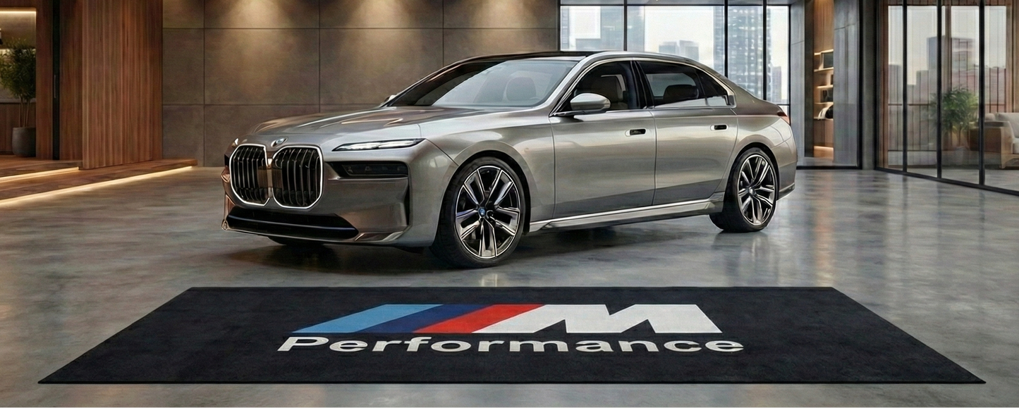 BMW M Performance Garage Floor Mat 5x7 FT (60x87 Inches) Premium Showroom Rug & Wall Decor Luxury Racing Style