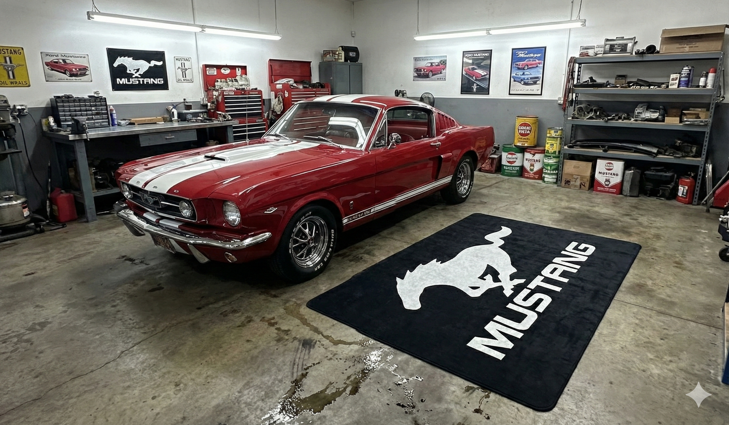 Mustang Garage Floor Mat 5x7 FT (60x87 Inches) Premium Showroom Rug & Wall Decor Luxury Racing Style