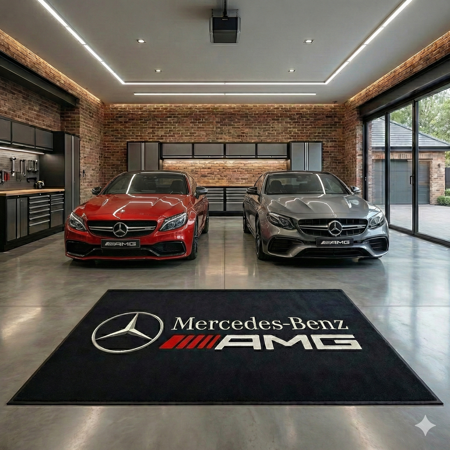 Mercedes Benz Garage Floor Mat 5x7 FT (60x87 Inches) Premium Showroom Rug & Wall Decor Luxury Racing Style