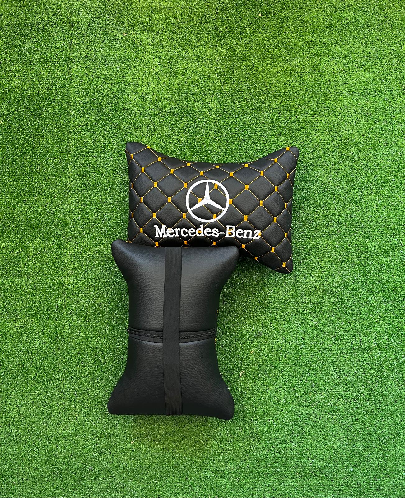 For Mercedes Benz Leather Neck Pillow (2 PCS)